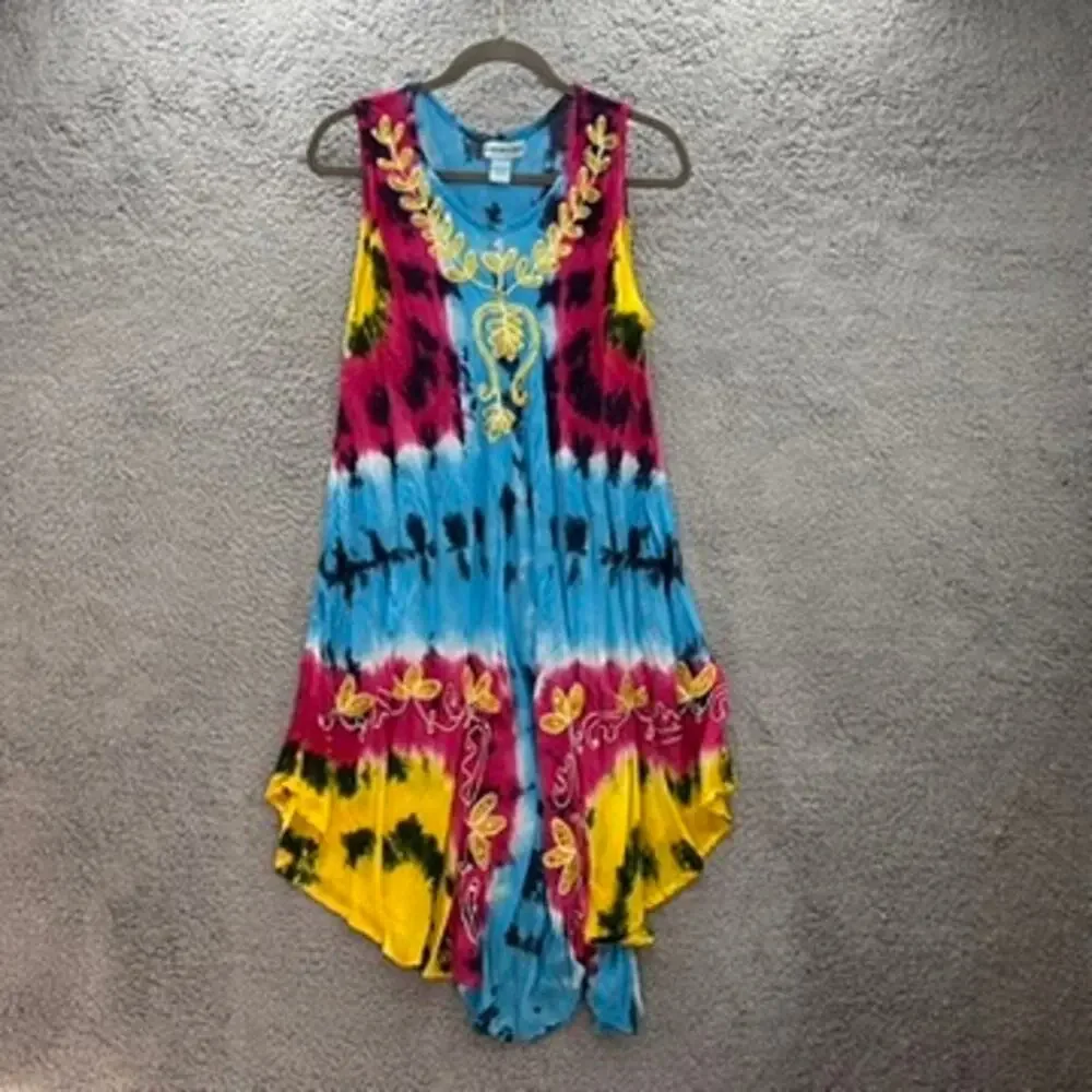 Cleopatra Women's One Size Tie Die‎ Cover-Up Embroidered Sequins Flowy Beach